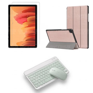 Kit Vidrio templado + Case Forro Protector + Teclado y Mouse Ratón Bluetooth para Tablet Samsung Galaxy Tab A7 10.4 2020 T500 OP