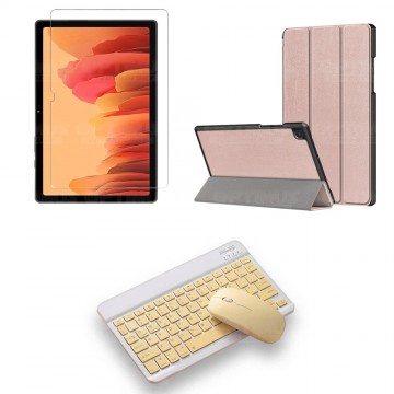 Kit Vidrio templado + Case Forro Protector + Teclado y Mouse Ratón Bluetooth para Tablet Samsung Galaxy Tab A7 10.4 2020 T500 OP