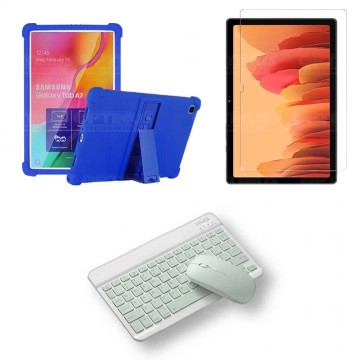 Kit Vidrio templado + Estuche Protector Goma + Teclado y Mouse Bluetooth para Tablet Samsung Galaxy Tab A7 10.4 2020 T500 - T505