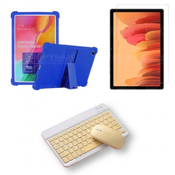 Kit Vidrio templado + Estuche Protector Goma + Teclado y Mouse Bluetooth para Tablet Samsung Galaxy Tab A7 10.4 2020 T500 - T505
