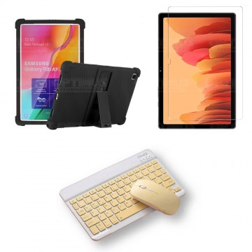 Kit Vidrio templado + Estuche Protector Goma + Teclado y Mouse Bluetooth para Tablet Samsung Galaxy Tab A7 10.4 2020 T500 - T505