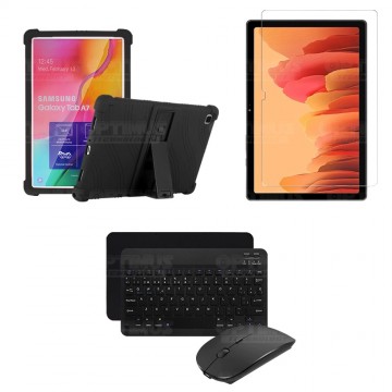Kit Vidrio templado + Estuche Protector Goma + Teclado y Mouse Bluetooth para Tablet Samsung Galaxy Tab A7 10.4 2020 T500 - T505