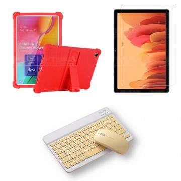 Kit Vidrio templado + Estuche Protector Goma + Teclado y Mouse Bluetooth para Tablet Samsung Galaxy Tab A7 10.4 2020 T500 - T505