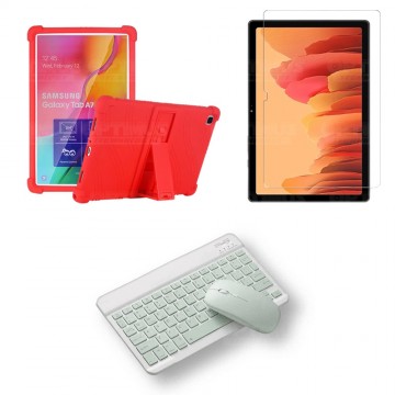 Kit Vidrio templado + Estuche Protector Goma + Teclado y Mouse Bluetooth para Tablet Samsung Galaxy Tab A7 10.4 2020 T500 - T505
