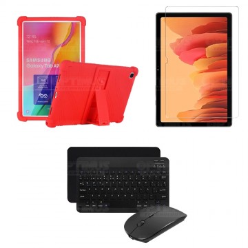 Kit Vidrio templado + Estuche Protector Goma + Teclado y Mouse Bluetooth para Tablet Samsung Galaxy Tab A7 10.4 2020 T500 - T505