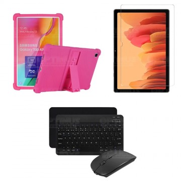 Kit Vidrio templado + Estuche Protector Goma + Teclado y Mouse Bluetooth para Tablet Samsung Galaxy Tab A7 10.4 2020 T500 - T505
