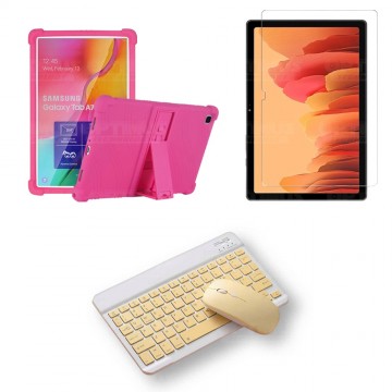 Kit Vidrio templado + Estuche Protector Goma + Teclado y Mouse Bluetooth para Tablet Samsung Galaxy Tab A7 10.4 2020 T500 - T505
