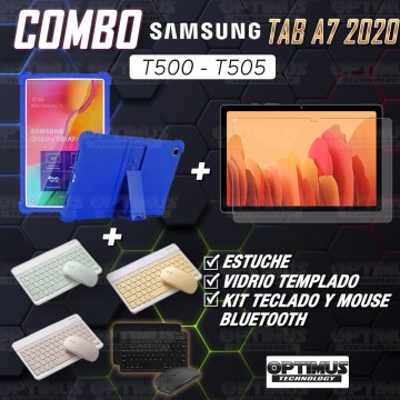 Kit Vidrio templado + Estuche Protector Goma + Teclado y Mouse Bluetooth para Tablet Samsung Galaxy Tab A7 10.4 2020 T500 - T505