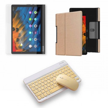 Kit Vidrio templado + Case Forro Protector + Teclado y Mouse Ratón Bluetooth para Tablet Lenovo Yoga Smart Tab Yt-x 705f OPTIMUS