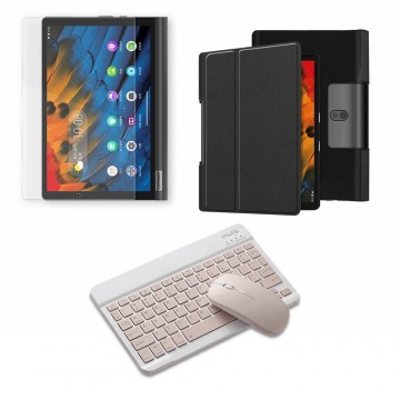 Kit Vidrio templado + Case Forro Protector + Teclado y Mouse Ratón Bluetooth para Tablet Lenovo Yoga Smart Tab Yt-x 705f OPTIMUS