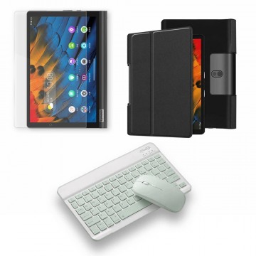 Kit Vidrio templado + Case Forro Protector + Teclado y Mouse Ratón Bluetooth para Tablet Lenovo Yoga Smart Tab Yt-x 705f OPTIMUS