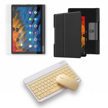 Kit Vidrio templado + Case Forro Protector + Teclado y Mouse Ratón Bluetooth para Tablet Lenovo Yoga Smart Tab Yt-x 705f OPTIMUS