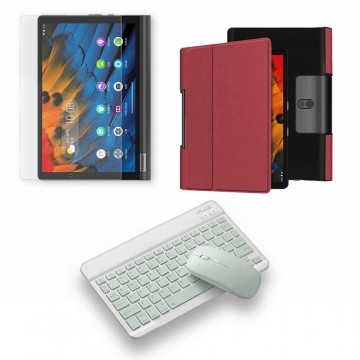 Kit Vidrio templado + Case Forro Protector + Teclado y Mouse Ratón Bluetooth para Tablet Lenovo Yoga Smart Tab Yt-x 705f OPTIMUS