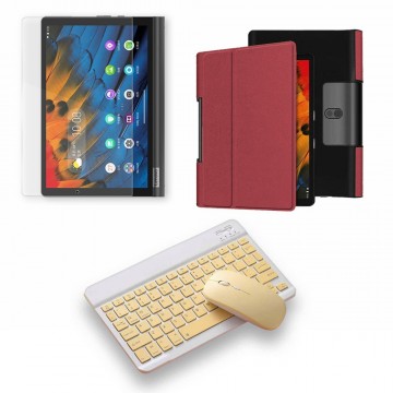 Kit Vidrio templado + Case Forro Protector + Teclado y Mouse Ratón Bluetooth para Tablet Lenovo Yoga Smart Tab Yt-x 705f OPTIMUS
