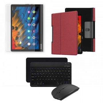 Kit Vidrio templado + Case Forro Protector + Teclado y Mouse Ratón Bluetooth para Tablet Lenovo Yoga Smart Tab Yt-x 705f OPTIMUS
