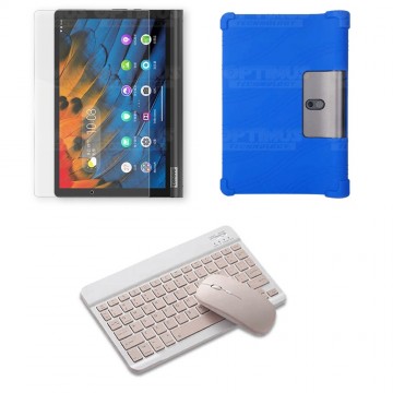 Kit Vidrio templado + Estuche Protector Goma + Teclado y Mouse Ratón Bluetooth para Tablet Lenovo Yoga Smart Tab Yt-x 705f OPTIM