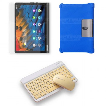 Kit Vidrio templado + Estuche Protector Goma + Teclado y Mouse Ratón Bluetooth para Tablet Lenovo Yoga Smart Tab Yt-x 705f OPTIM