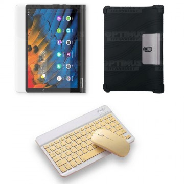 Kit Vidrio templado + Estuche Protector Goma + Teclado y Mouse Ratón Bluetooth para Tablet Lenovo Yoga Smart Tab Yt-x 705f OPTIM
