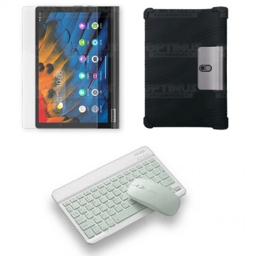 Kit Vidrio templado + Estuche Protector Goma + Teclado y Mouse Ratón Bluetooth para Tablet Lenovo Yoga Smart Tab Yt-x 705f OPTIM