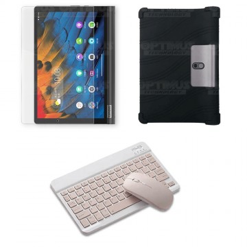 Kit Vidrio templado + Estuche Protector Goma + Teclado y Mouse Ratón Bluetooth para Tablet Lenovo Yoga Smart Tab Yt-x 705f OPTIM