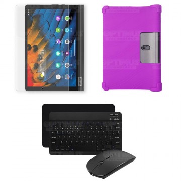 Kit Vidrio templado + Estuche Protector Goma + Teclado y Mouse Ratón Bluetooth para Tablet Lenovo Yoga Smart Tab Yt-x 705f OPTIM