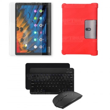 Kit Vidrio templado + Estuche Protector Goma + Teclado y Mouse Ratón Bluetooth para Tablet Lenovo Yoga Smart Tab Yt-x 705f OPTIM