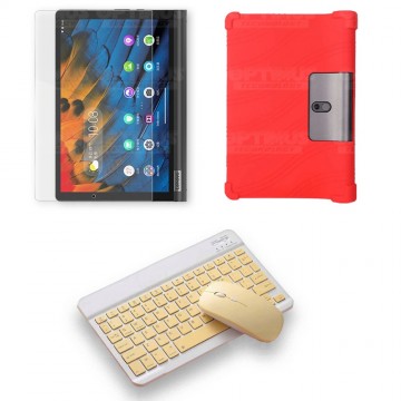 Kit Vidrio templado + Estuche Protector Goma + Teclado y Mouse Ratón Bluetooth para Tablet Lenovo Yoga Smart Tab Yt-x 705f OPTIM