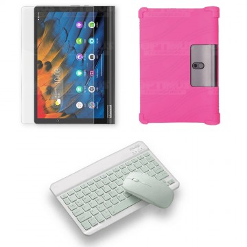 Kit Vidrio templado + Estuche Protector Goma + Teclado y Mouse Ratón Bluetooth para Tablet Lenovo Yoga Smart Tab Yt-x 705f OPTIM