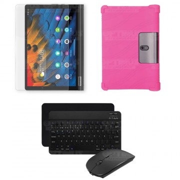 Kit Vidrio templado + Estuche Protector Goma + Teclado y Mouse Ratón Bluetooth para Tablet Lenovo Yoga Smart Tab Yt-x 705f OPTIM