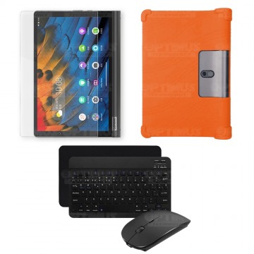 Kit Vidrio templado + Estuche Protector Goma + Teclado y Mouse Ratón Bluetooth para Tablet Lenovo Yoga Smart Tab Yt-x 705f OPTIM