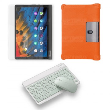 Kit Vidrio templado + Estuche Protector Goma + Teclado y Mouse Ratón Bluetooth para Tablet Lenovo Yoga Smart Tab Yt-x 705f OPTIM