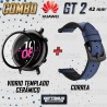 KIT Correa Manilla de cuero leather y Vidrio templado cerámico para Reloj Smartwatch Huawei GT2 42mm OPTIMUS TECHNOLOGY™ - 2