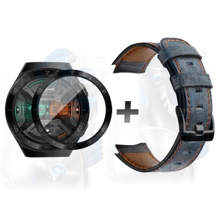 Vidrio Templado Cerámico Y Correa de cuero Smartwatch Reloj Inteligente Huawei Gt2E