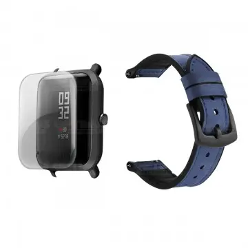 KIT Correa Manilla de cuero leather y Buff Screen protector para Reloj Smartwatch Xiaomi Amazfit Bip OPTIMUS TECHNOLOGY™ - 1