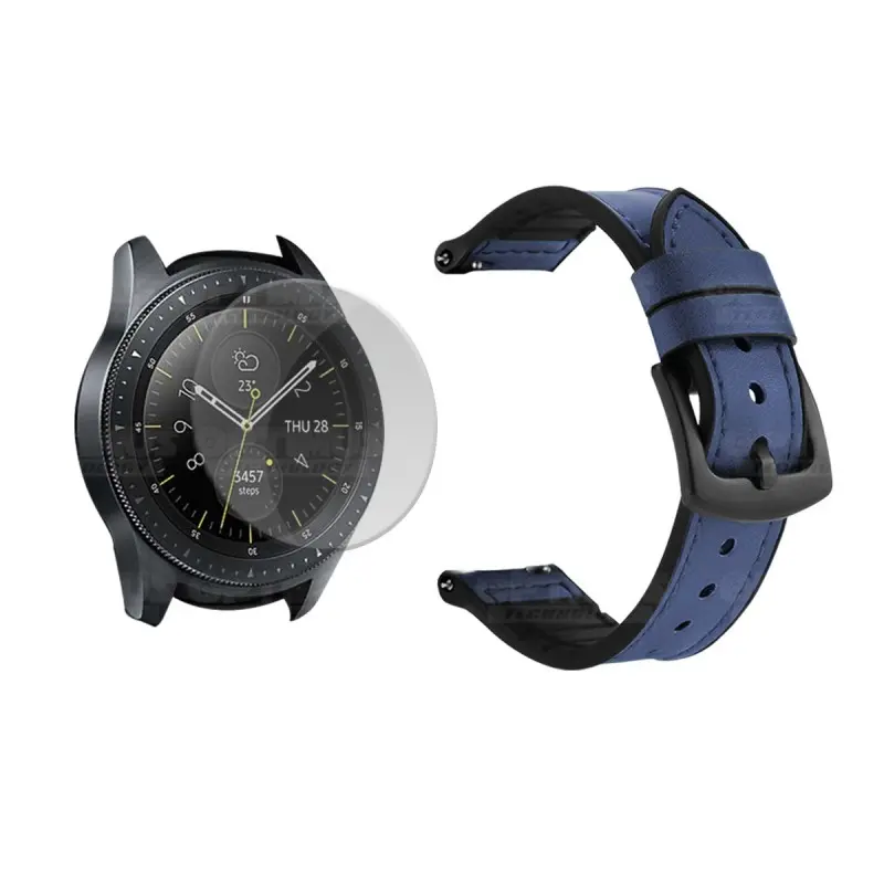 KIT Correa Manilla de cuero leather y Vidrio Templado para Reloj Smartwatch Samsung Galaxy Watch 42mm OPTIMUS TECHNOLOGY™ - 1