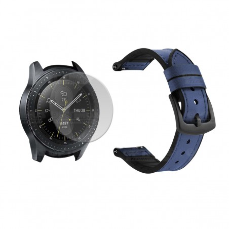 KIT Correa Manilla de cuero leather y Vidrio Templado para Reloj Smartwatch Samsung Galaxy Watch 42mm
