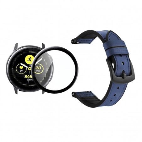KIT Correa Manilla de cuero leather y Vidrio templado cerámico para Reloj Smartwatch Samsung Galaxy Active 40mm