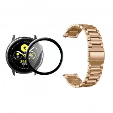 Vidrio templado cerámico Y Correa De Metal Acero Inoxidable Smartwatch Reloj Inteligente Samsung Galaxy Active 44mm OPTIMUS TECH