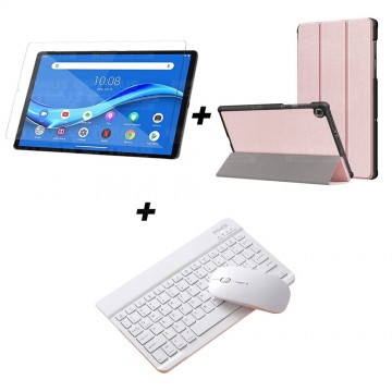 Kit Vidrio templado + Case Forro Protector + Teclado y Mouse Ratón Bluetooth para Tablet Lenovo M10 Plus Tb-x606f OPTIMUS TECHNO