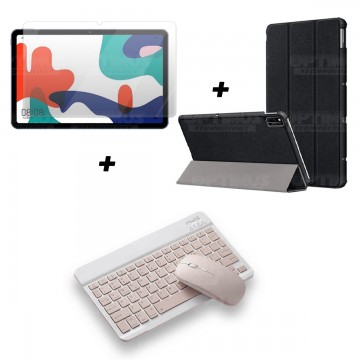 Kit Vidrio templado + Case Forro Protector + Teclado y Mouse Ratón Bluetooth para Tablet Huawei Matepad 10.4 OPTIMUS TECHNOLOGY™