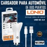 Cargador para carro automóvil Vehículos Camiones de dos puertos USB QC 3.0 con cable de datos LIDNIO Charger LDNIO / LONIO COLOM