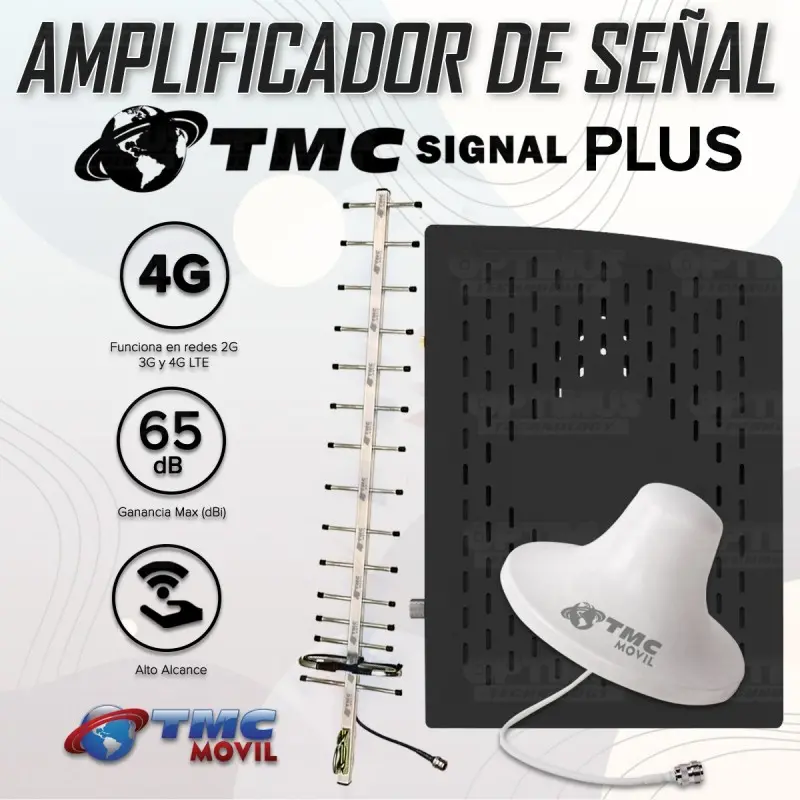 KIT Amplificador De Señal Celular TMC Signal PLUS Repetidor Redes 4GLTE con antenas | TMC MOVIL | 669502 |
