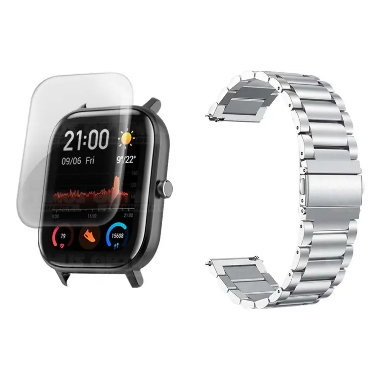 Buff Screen protector Y Correa De Metal Acero Inoxidable Smartwatch Reloj Inteligente Xiaomi Amazfit GTS OPTIMUS TECHNOLOGY™ - 5