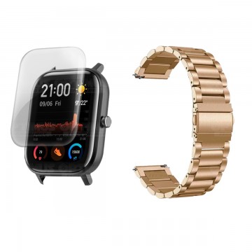 Buff Screen protector Y Correa De Metal Acero Inoxidable Smartwatch Reloj Inteligente Xiaomi Amazfit GTS OPTIMUS TECHNOLOGY™ - 1