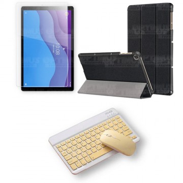Kit Vidrio templado + Case Forro Protector + Teclado y Mouse Ratón Bluetooth para Tablet Lenovo M10 HD TB-X306 OPTIMUS TECHNOLOG