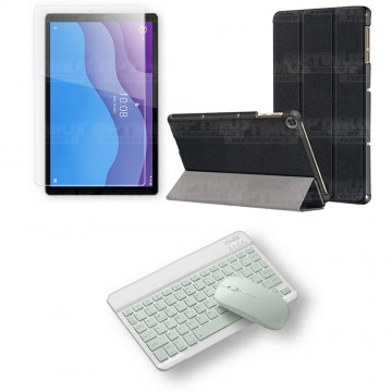Kit Vidrio templado + Case Forro Protector + Teclado y Mouse Ratón Bluetooth para Tablet Lenovo M10 HD TB-X306 OPTIMUS TECHNOLOG