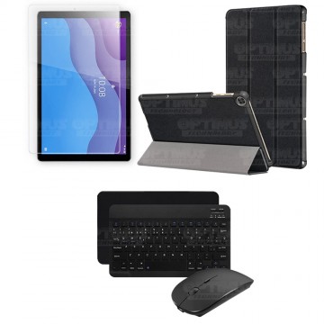 Kit Vidrio templado + Case Forro Protector + Teclado y Mouse Ratón Bluetooth para Tablet Lenovo M10 HD TB-X306 OPTIMUS TECHNOLOG