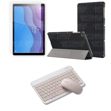 Kit Vidrio templado + Case Forro Protector + Teclado y Mouse Ratón Bluetooth para Tablet Lenovo M10 HD TB-X306 OPTIMUS TECHNOLOG