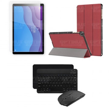 Kit Vidrio templado + Case Forro Protector + Teclado y Mouse Ratón Bluetooth para Tablet Lenovo M10 HD TB-X306 OPTIMUS TECHNOLOG