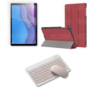 Kit Vidrio templado + Case Forro Protector + Teclado y Mouse Ratón Bluetooth para Tablet Lenovo M10 HD TB-X306 OPTIMUS TECHNOLOG
